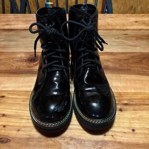 Kurt Geiger Glossy Black Kids Boots Rainbow Stitches